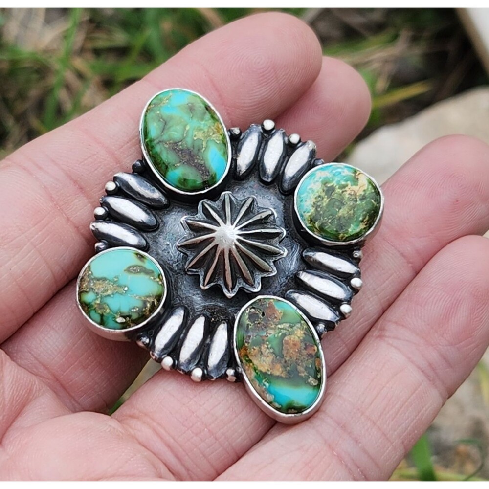 Sonoran Gold Turquoise Concho Ring Navajo Handmade Signed - Picture 5 of 7